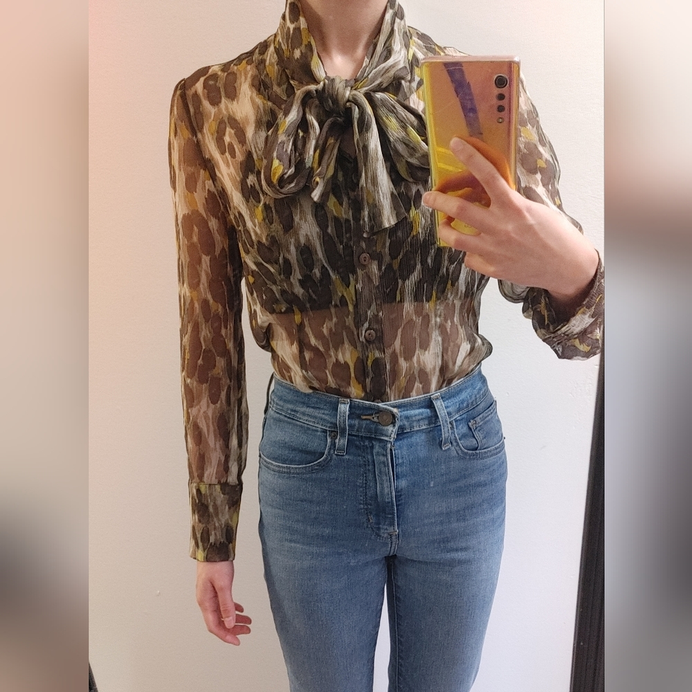 MaxMara Studio 100% Silk Tie Neck Blouse